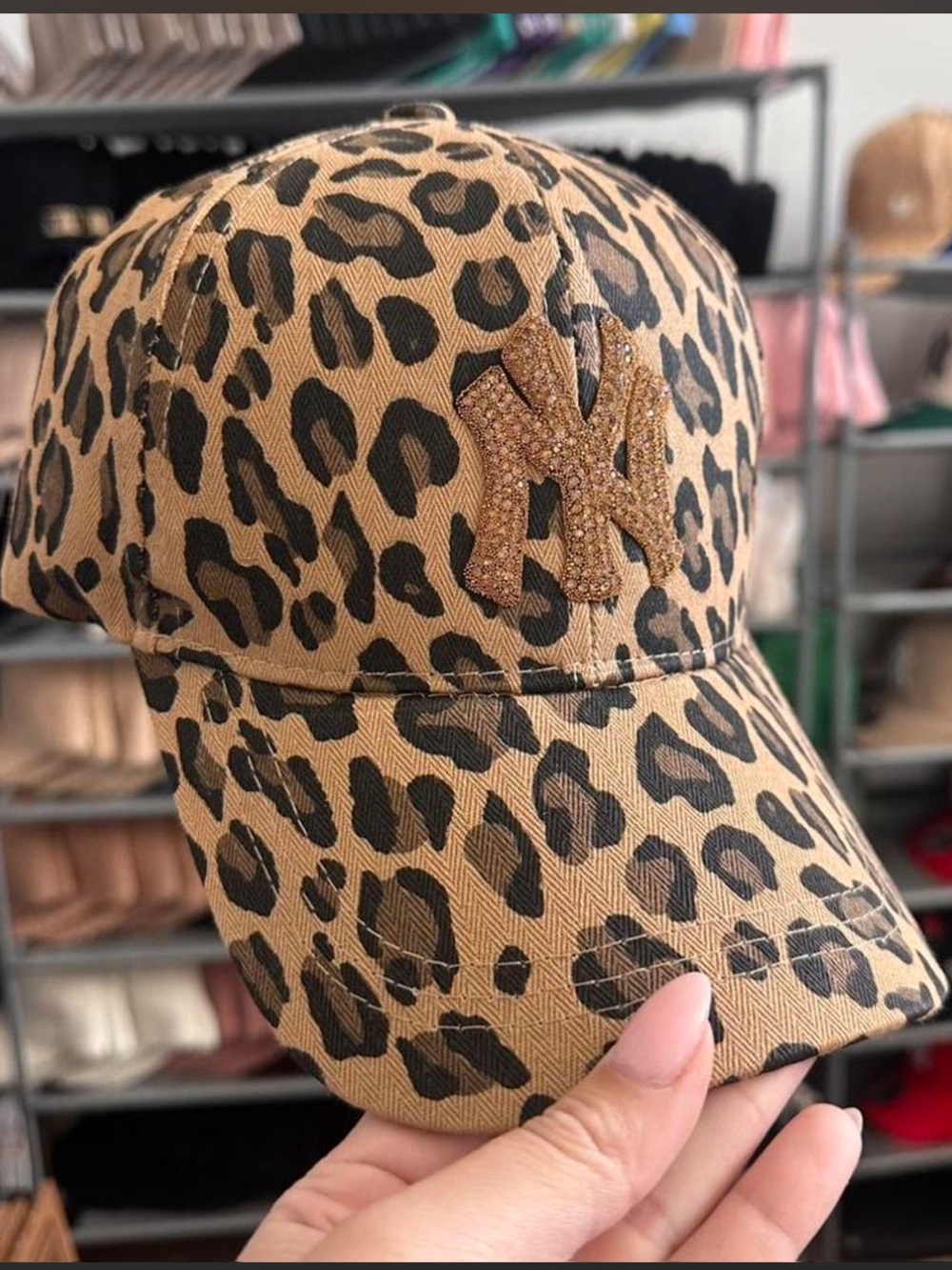 Rhinestone NY Yankees Leopard Print Baseball Cap - Picture 3 of 5